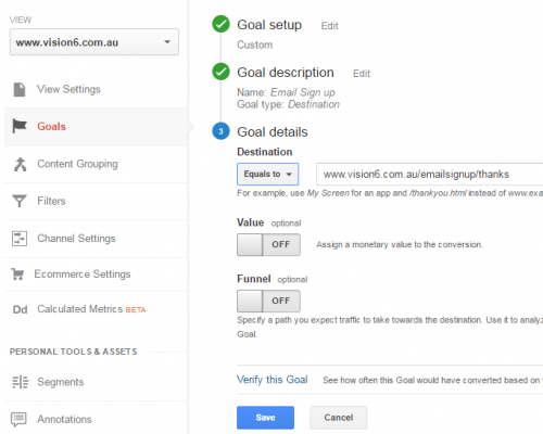 Google Analytics - Goal Set up